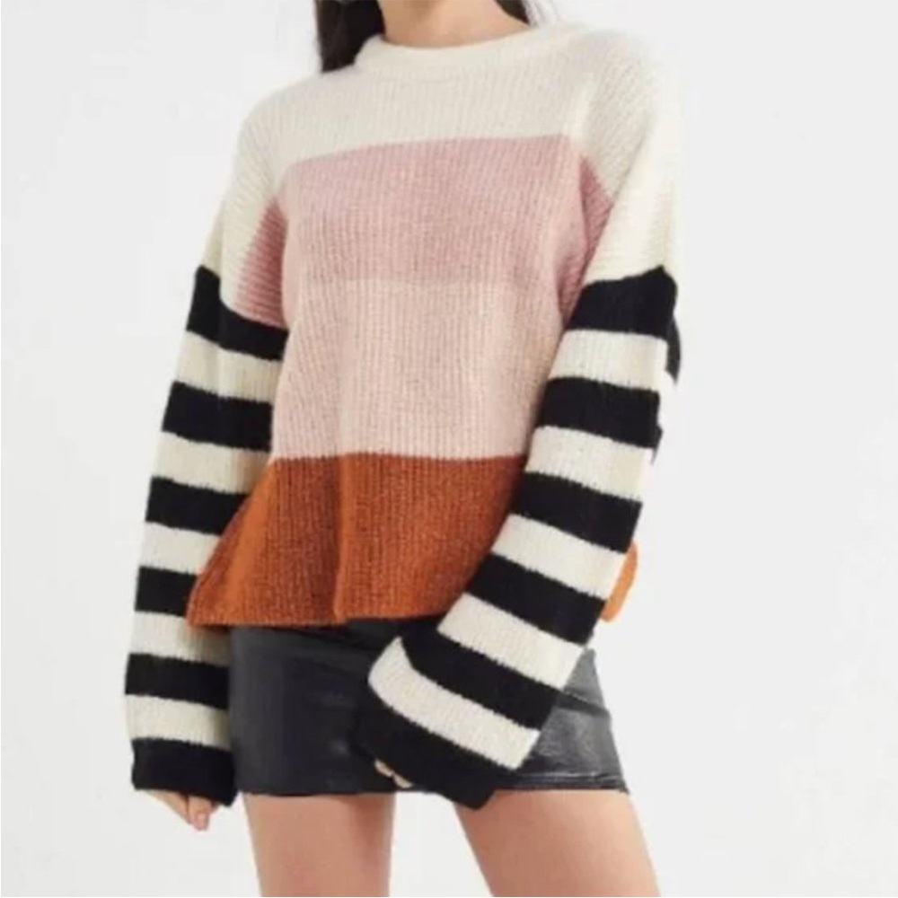 Urban Outfitters Oversized Stripe Sweater Pink Black Cream Brown Size Small